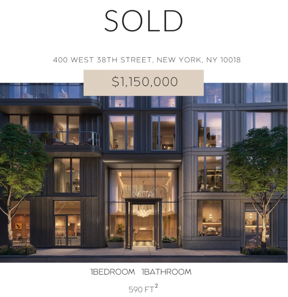 SOLD - 400 West 38th Street, New York NY 10018 - $1,150,000 - 1房1衛