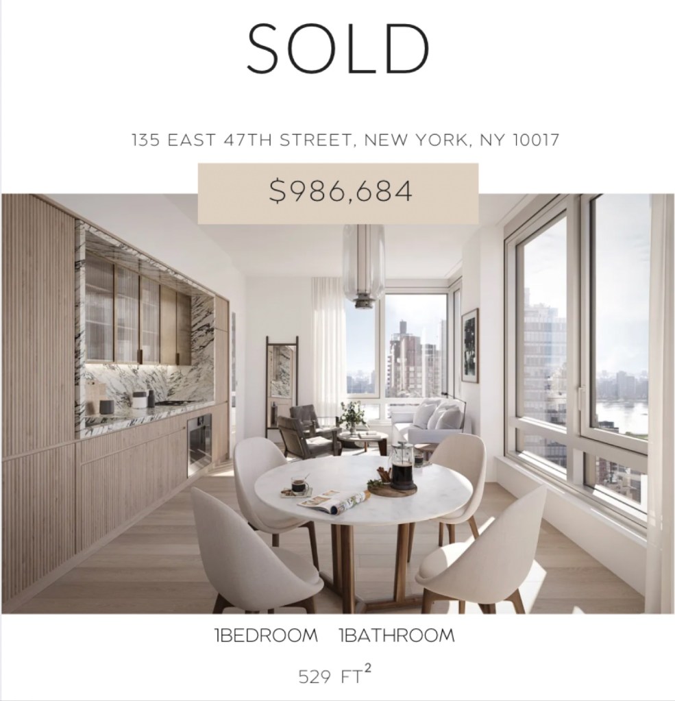 SOLD - 135 East 47th Street, New York NY 10017 - $986,684 - 1房1衛